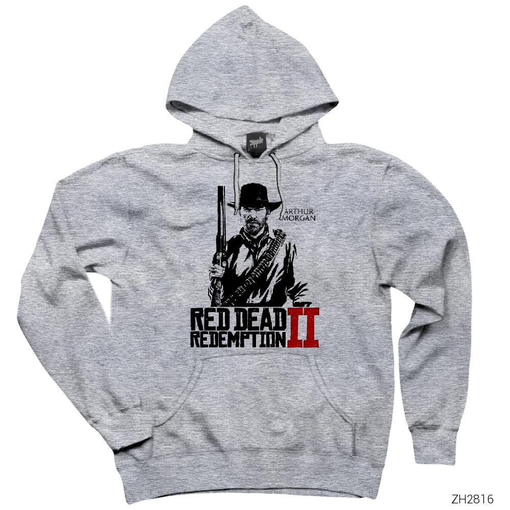 Red Dead Redemption 2 Gri Kapşonlu Sweatshirt Hoodie