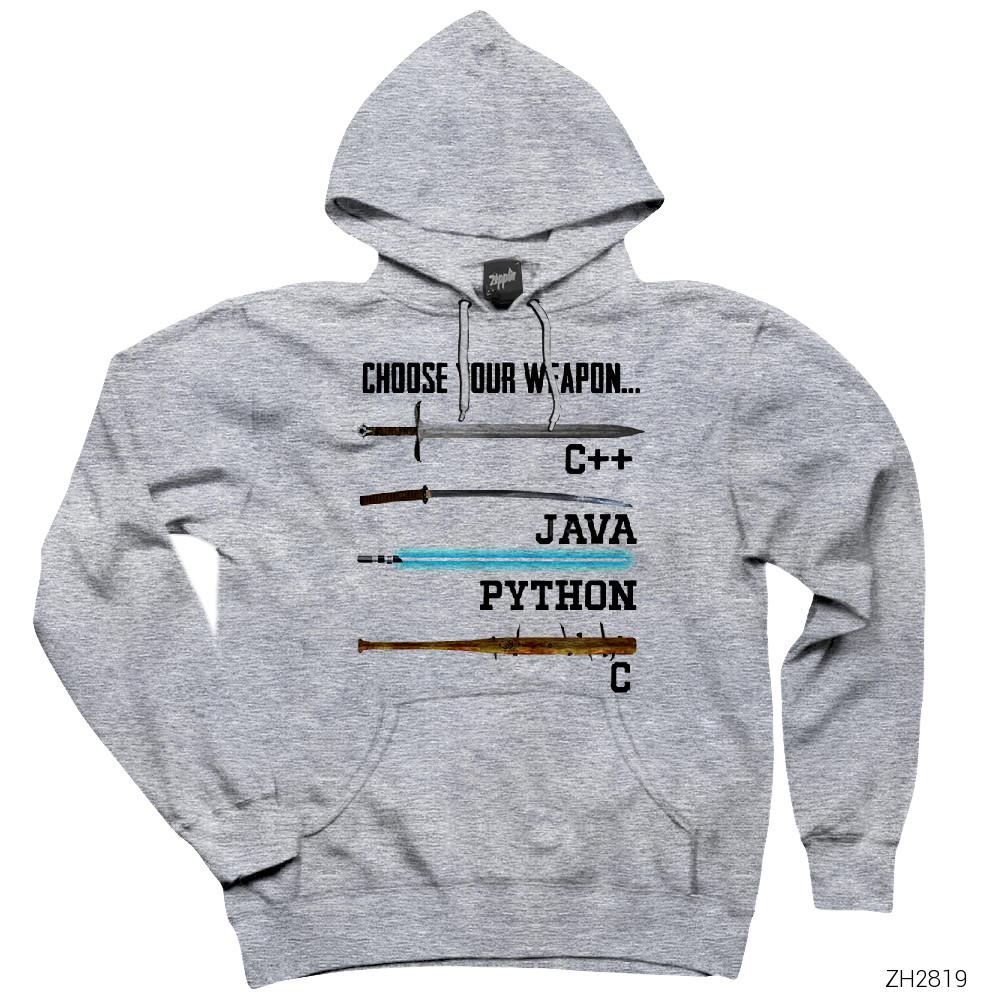 Chooes Your Weapon Gri Kapşonlu Sweatshirt Hoodie