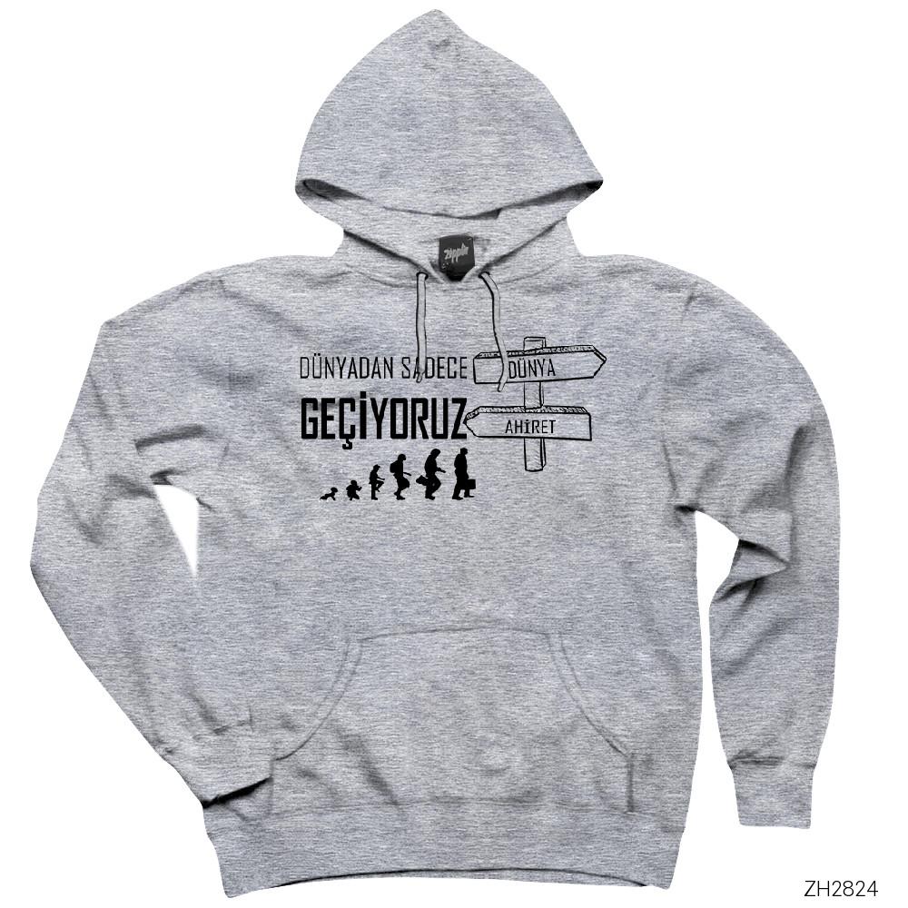 Dünya Ahiret Gri Kapşonlu Sweatshirt Hoodie