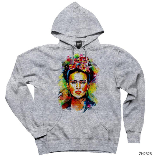 Frida Kahlo Portre Gri Kapşonlu Sweatshirt Hoodie