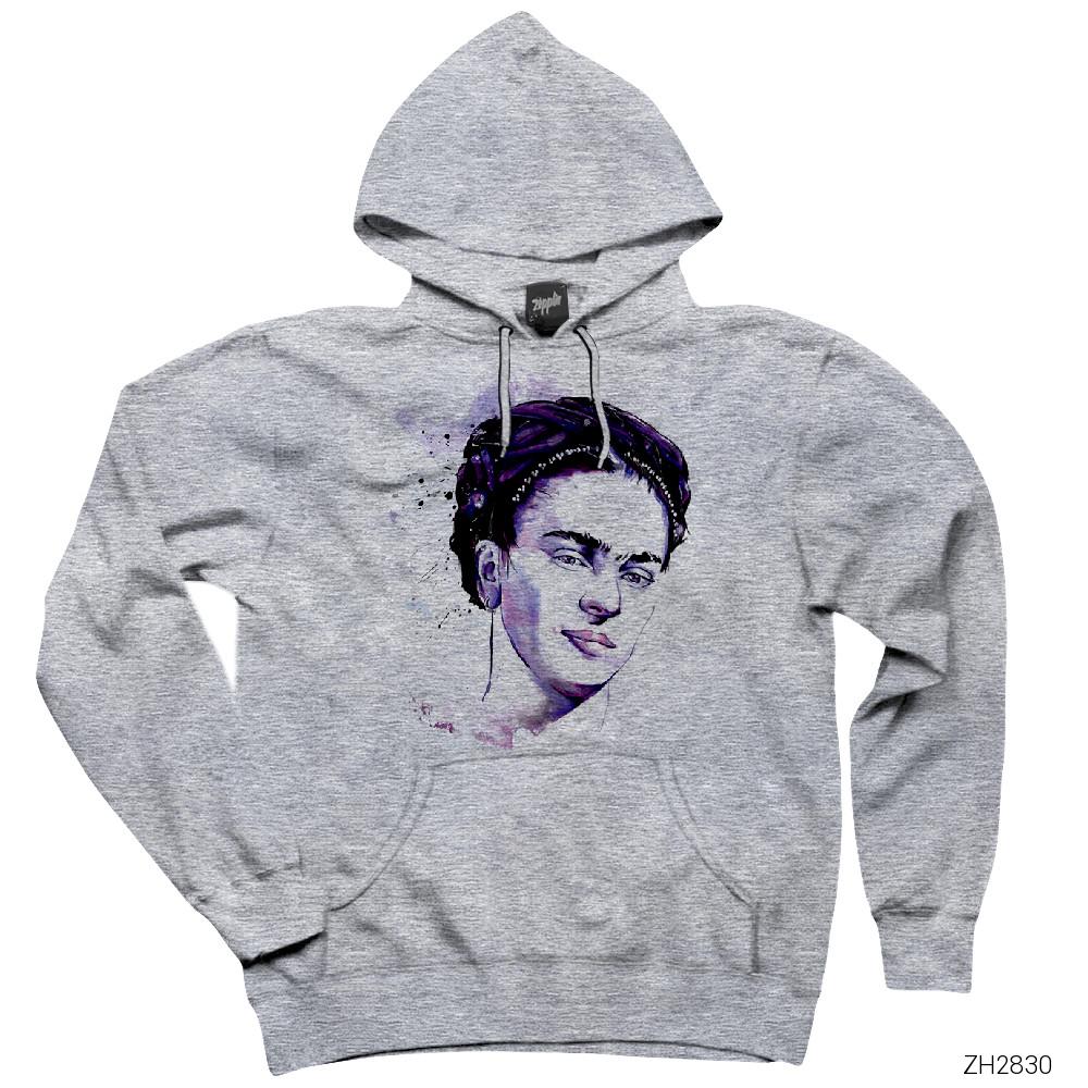 Frida Kahlo Portre 3 Gri Kapşonlu Sweatshirt Hoodie