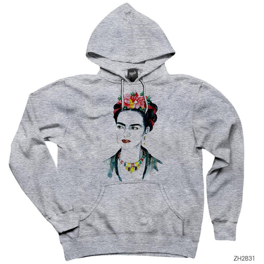 Frida Kahlo Portre 4 Gri Kapşonlu Sweatshirt Hoodie