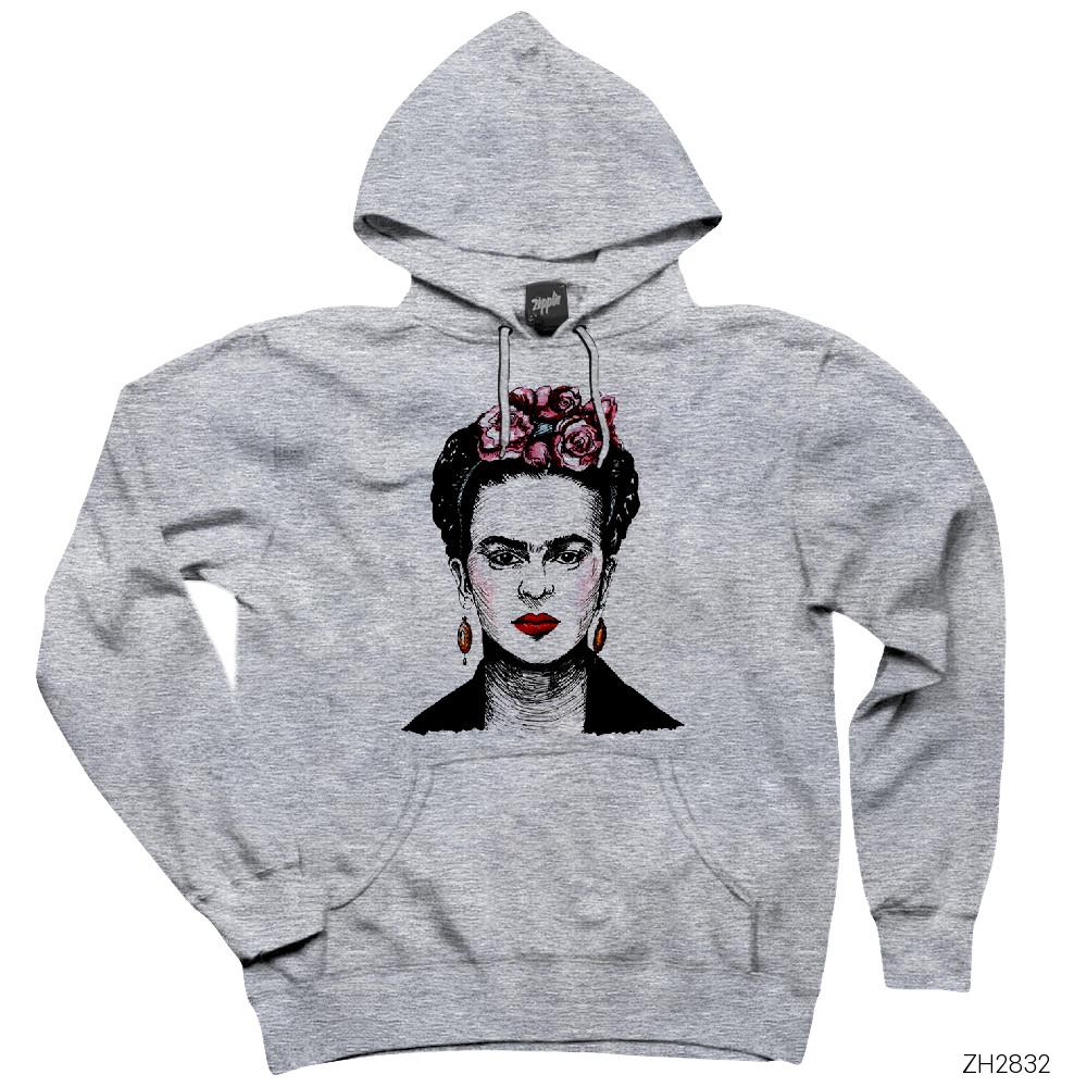 Frida Kahlo Portre 5 Gri Kapşonlu Sweatshirt Hoodie