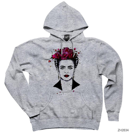 Frida Kahlo Portre 7 Gri Kapşonlu Sweatshirt Hoodie