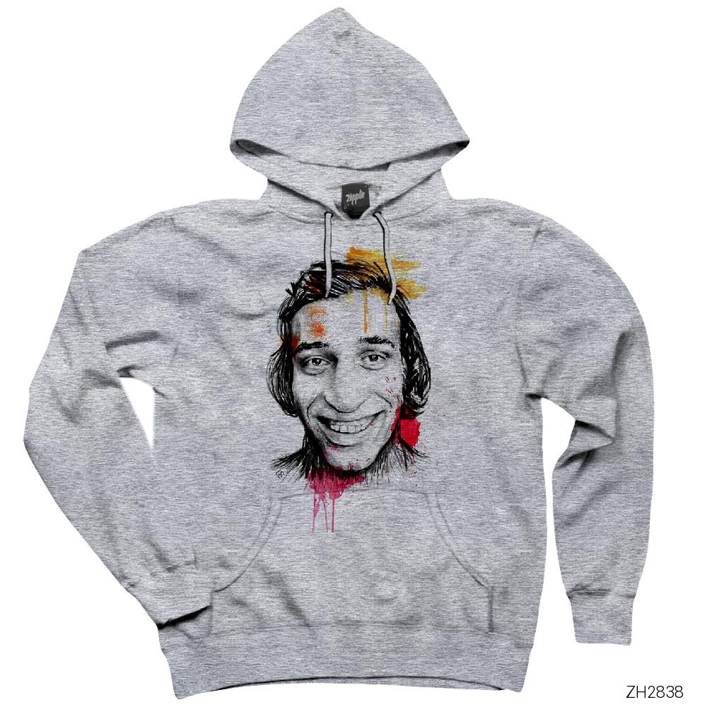 Kemal Sunal Portre Gri Kapşonlu Sweatshirt Hoodie