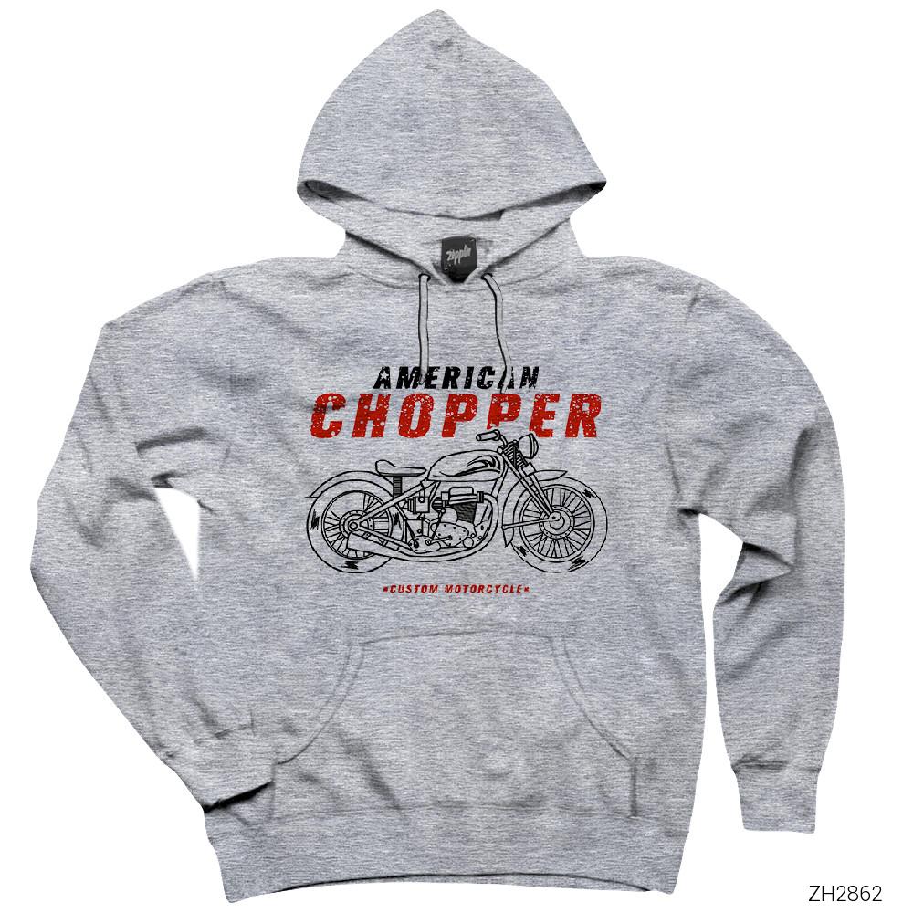 American Chopper Gri Kapşonlu Sweatshirt Hoodie
