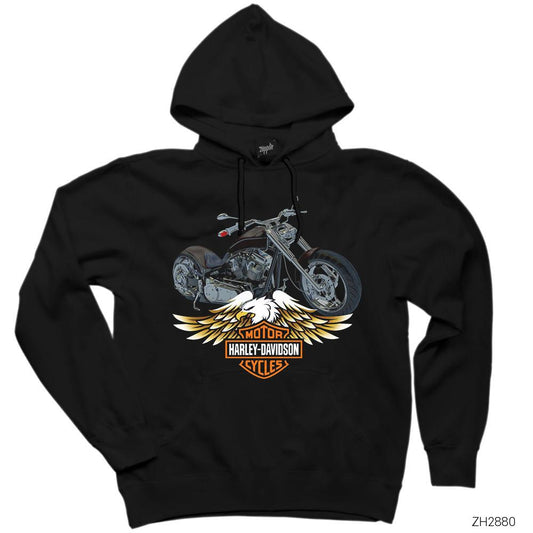 Harley Davidson Vintage Siyah Kapşonlu Sweatshirt Hoodie