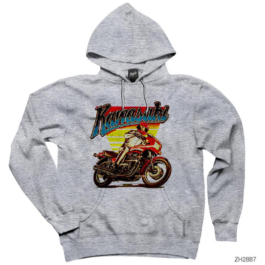 Kawasaki FanArt Gri Kapşonlu Sweatshirt Hoodie