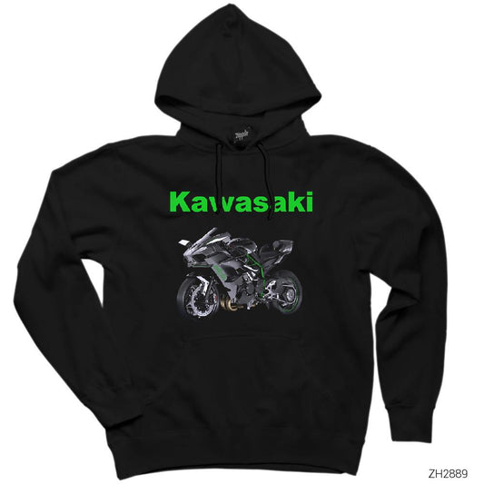 Kawasaki H2R Siyah Kapşonlu Sweatshirt Hoodie