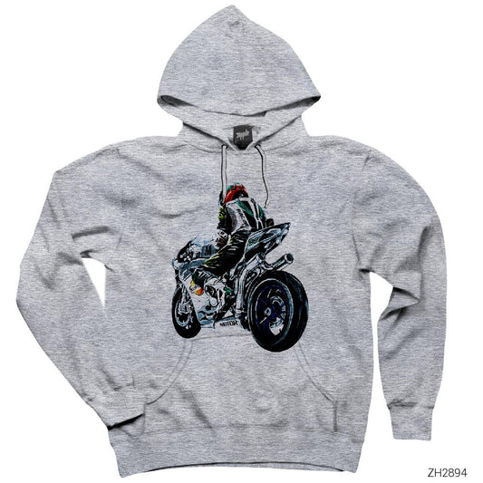 Motorcycle Drawing Gri Kapşonlu Sweatshirt Hoodie