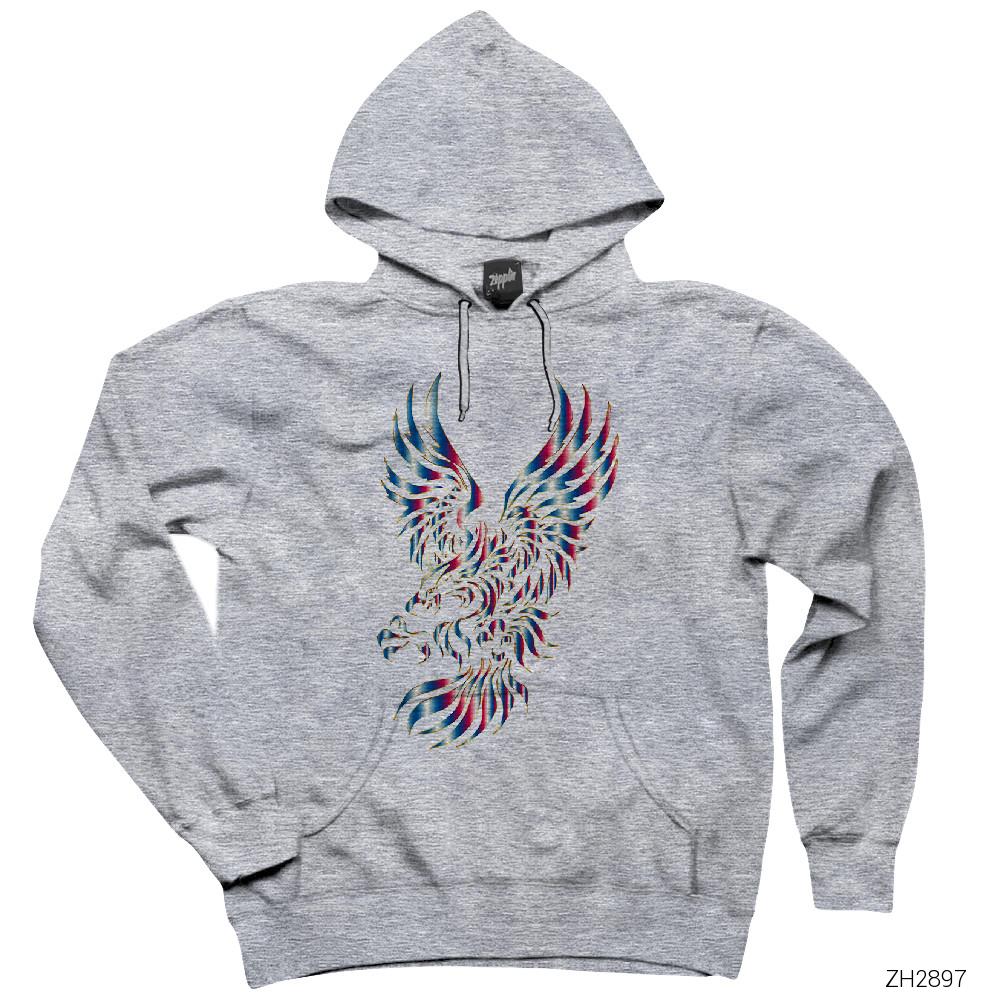 Rainbow Eagle Gri Kapşonlu Sweatshirt Hoodie