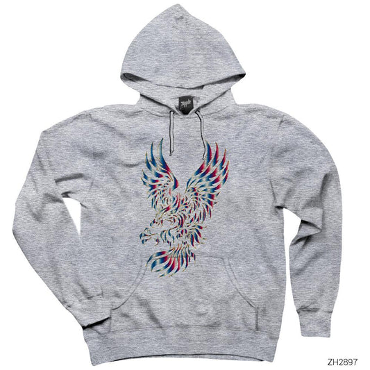 Rainbow Eagle Gri Kapşonlu Sweatshirt Hoodie