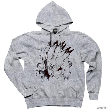 Dr. Stone Face Gri Kapşonlu Sweatshirt Hoodie