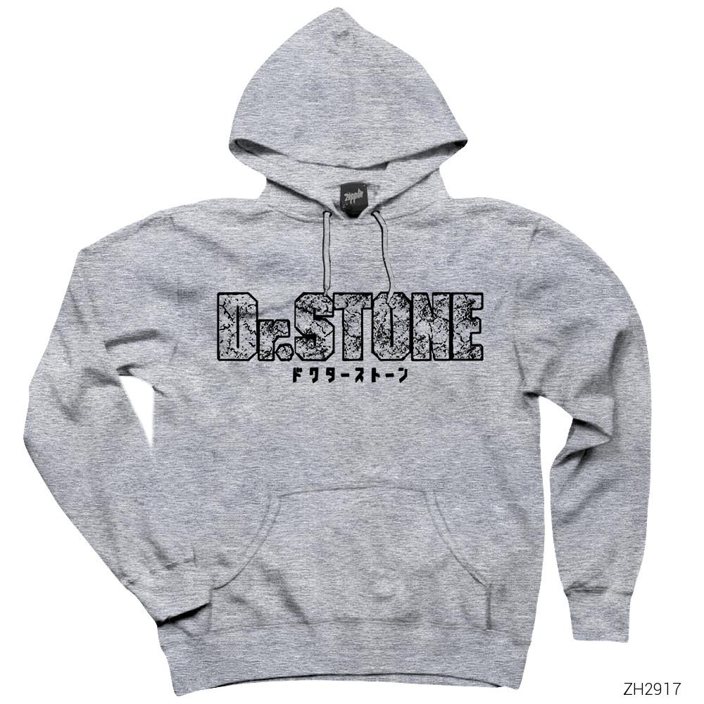 Dr. Stone Logo Gri Kapşonlu Sweatshirt Hoodie