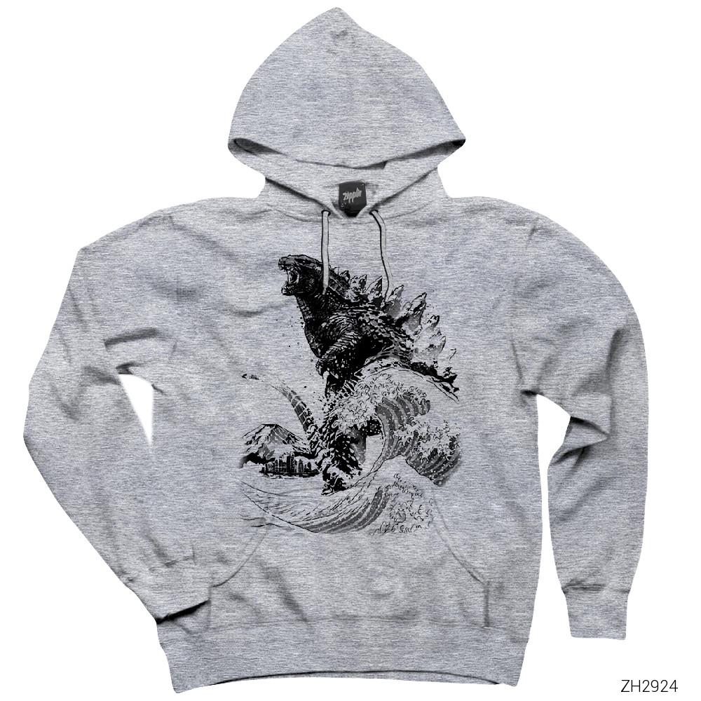 Godzilla Gri Kapşonlu Sweatshirt Hoodie