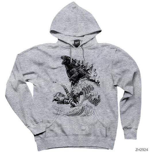 Godzilla Gri Kapşonlu Sweatshirt Hoodie
