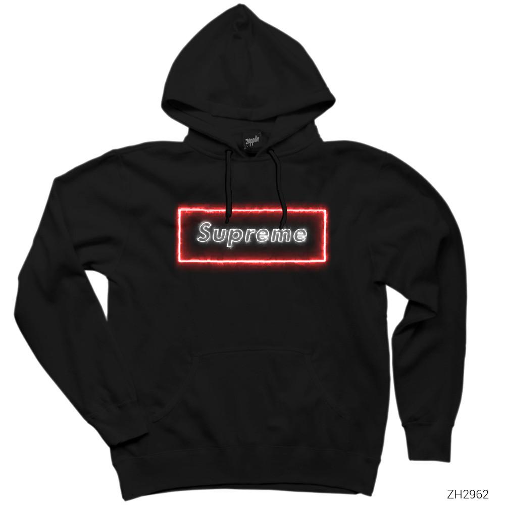 Supreme Neon Siyah Kapşonlu Sweatshirt Hoodie