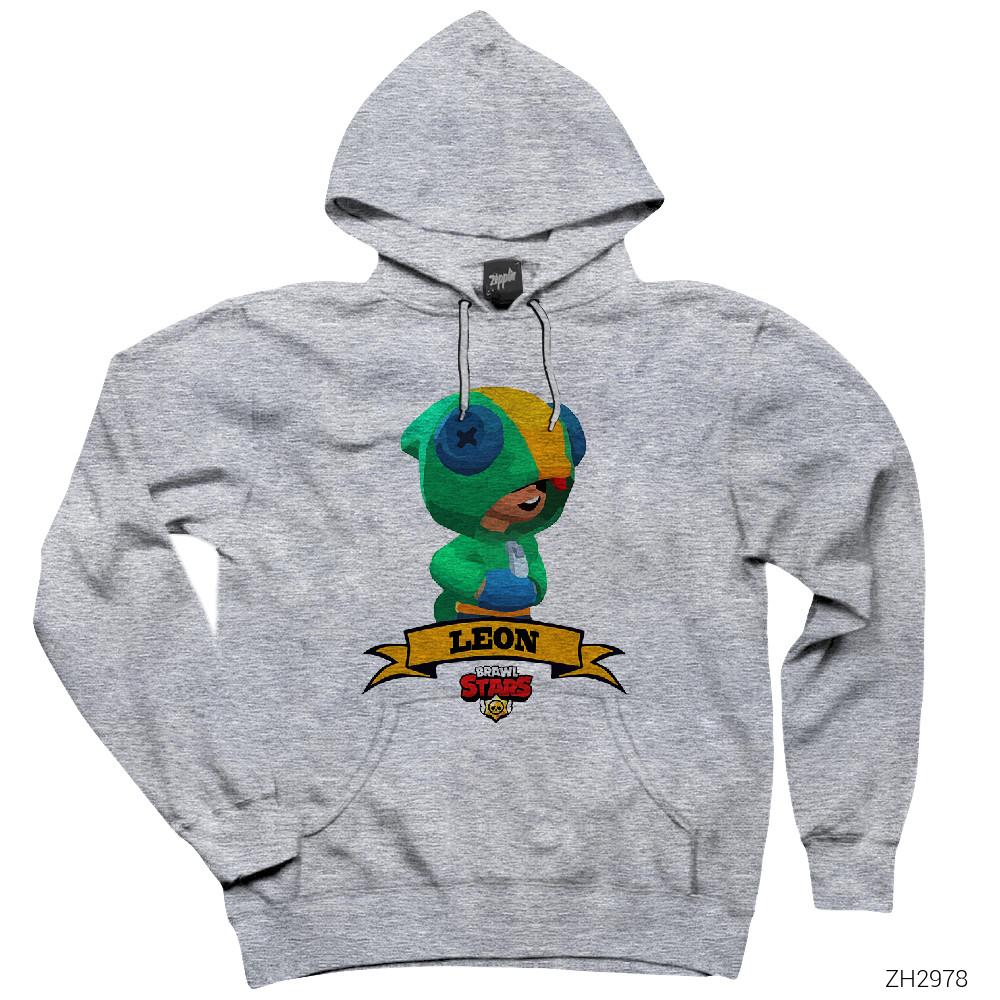 Brawl Stars Leon Gri Kapşonlu Sweatshirt Hoodie