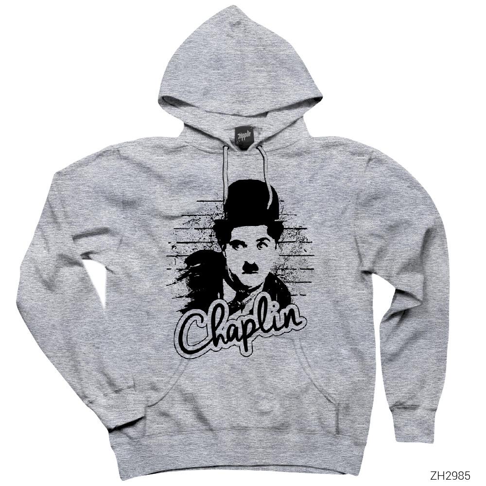 Charlie Chaplin Wall Gri Kapşonlu Sweatshirt Hoodie