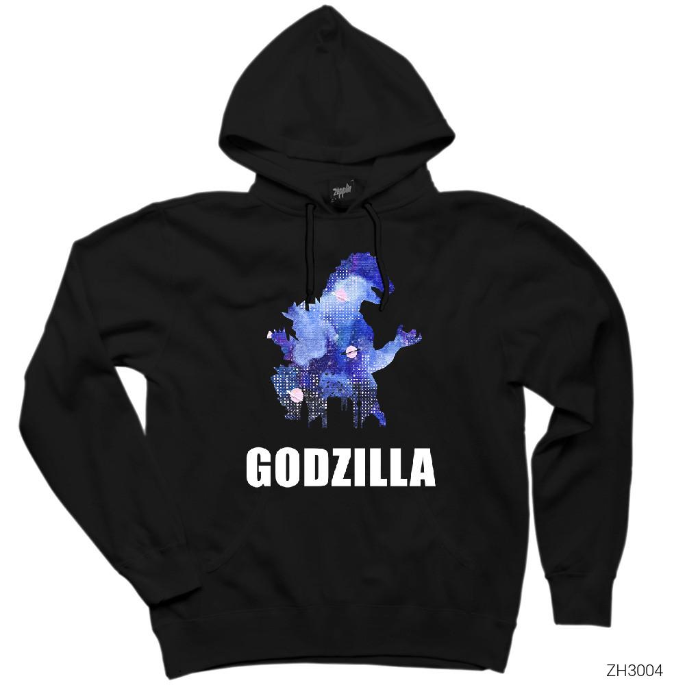 Godzilla in City Siyah Kapşonlu Sweatshirt Hoodie