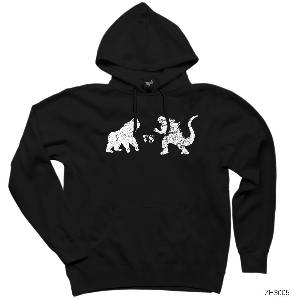 Godzilla vs King Kong Siyah Kapşonlu Sweatshirt Hoodie