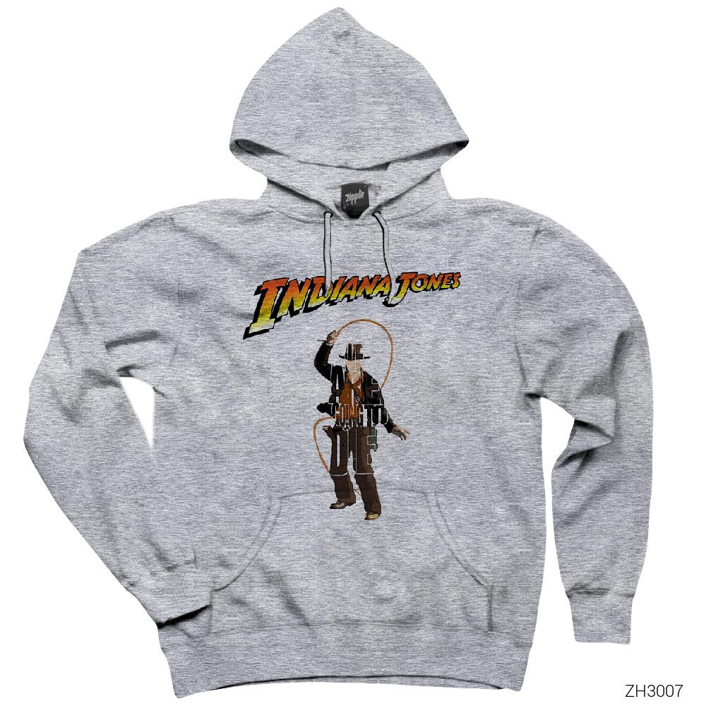 Indiana Jones Advantures Gri Kapşonlu Sweatshirt Hoodie