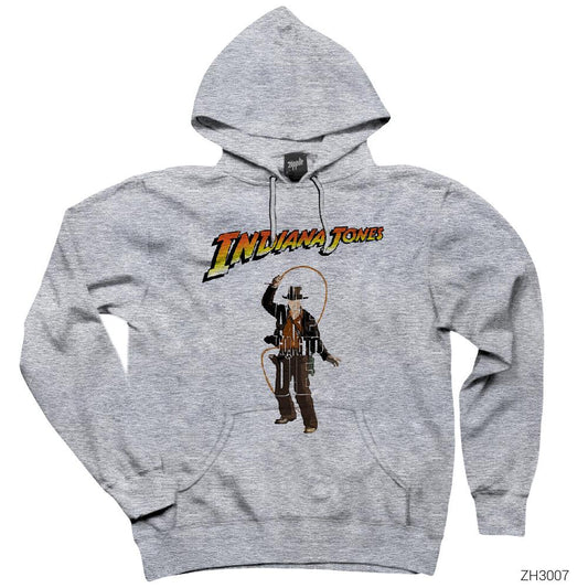 Indiana Jones Advantures Gri Kapşonlu Sweatshirt Hoodie