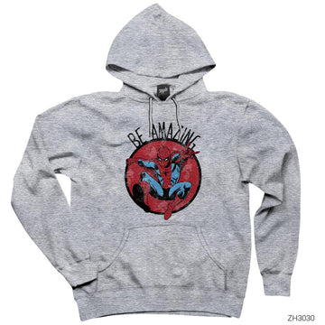 Spiderman Be Amazing Gri Kapşonlu Sweatshirt Hoodie