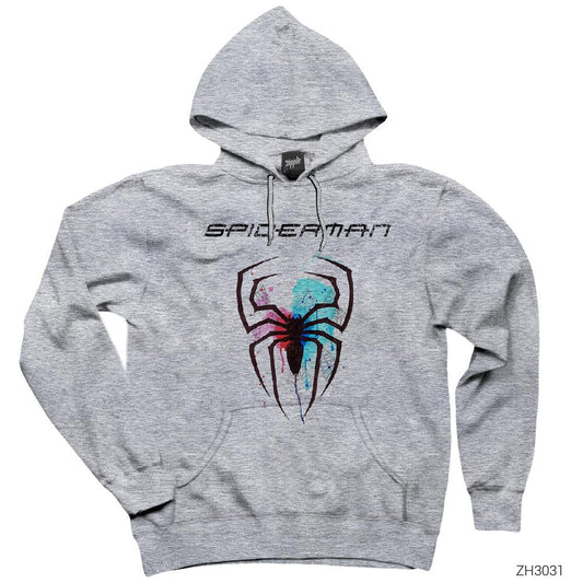 Spiderman Colored Gri Kapşonlu Sweatshirt Hoodie
