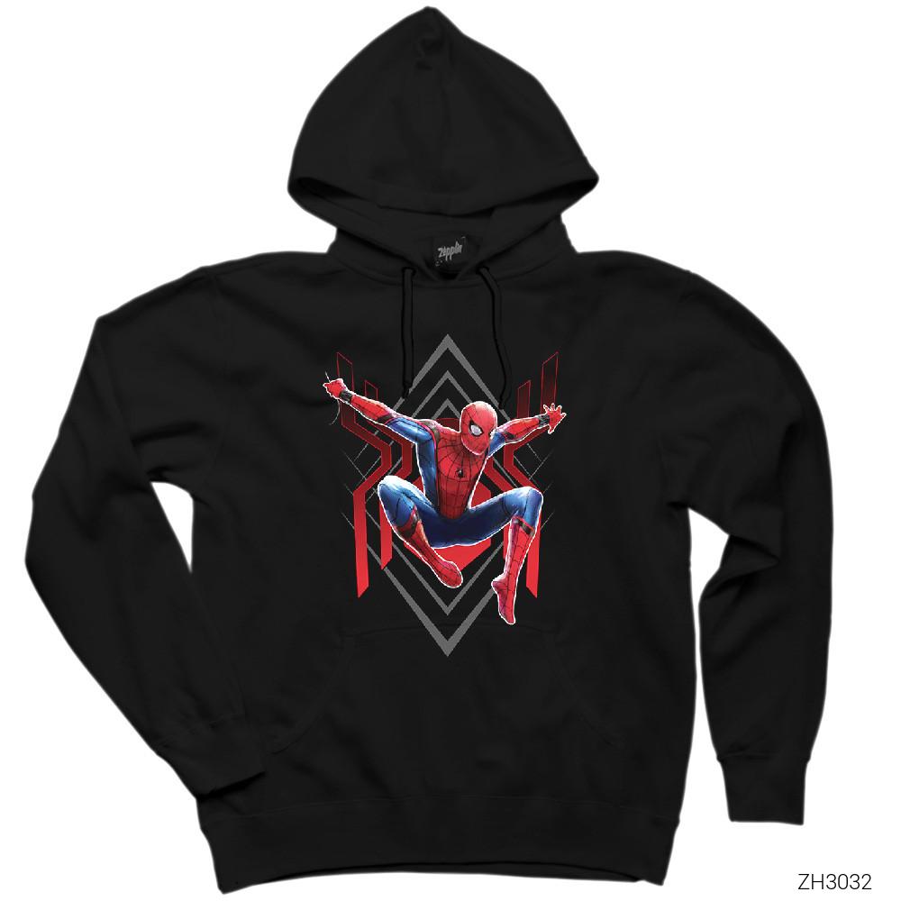 Spiderman Jump Siyah Kapşonlu Sweatshirt Hoodie