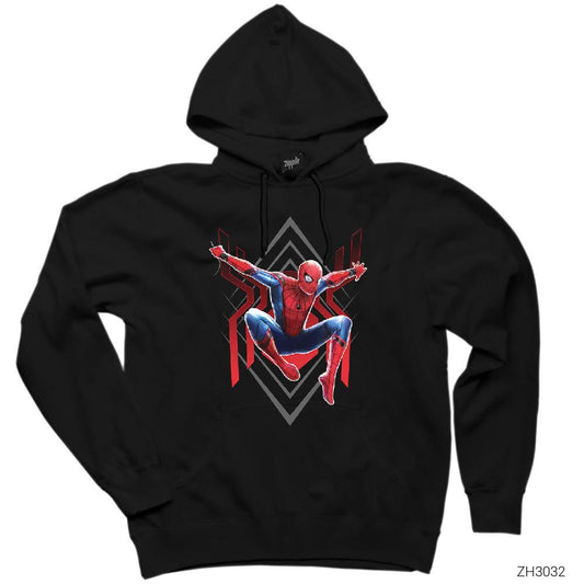 Spiderman Jump Siyah Kapşonlu Sweatshirt Hoodie