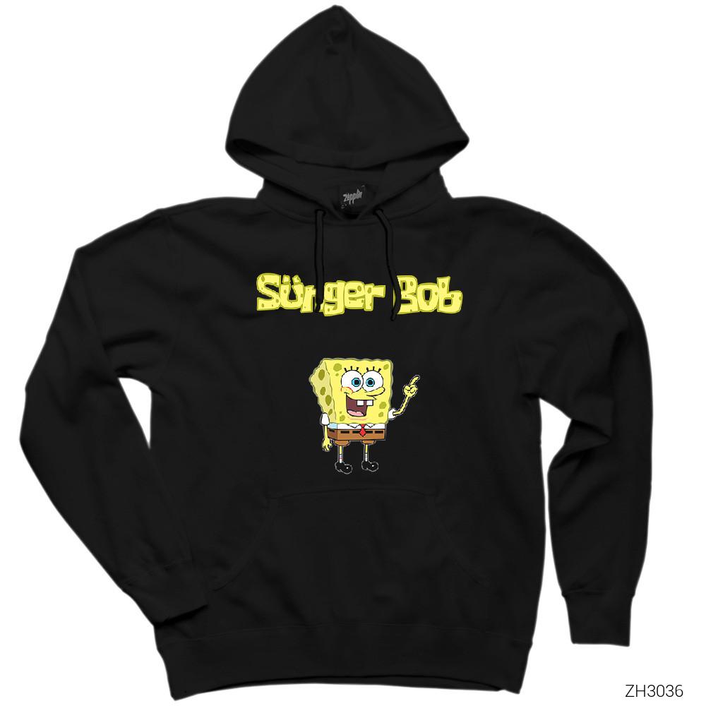 Sünger Bob Siyah Kapşonlu Sweatshirt Hoodie