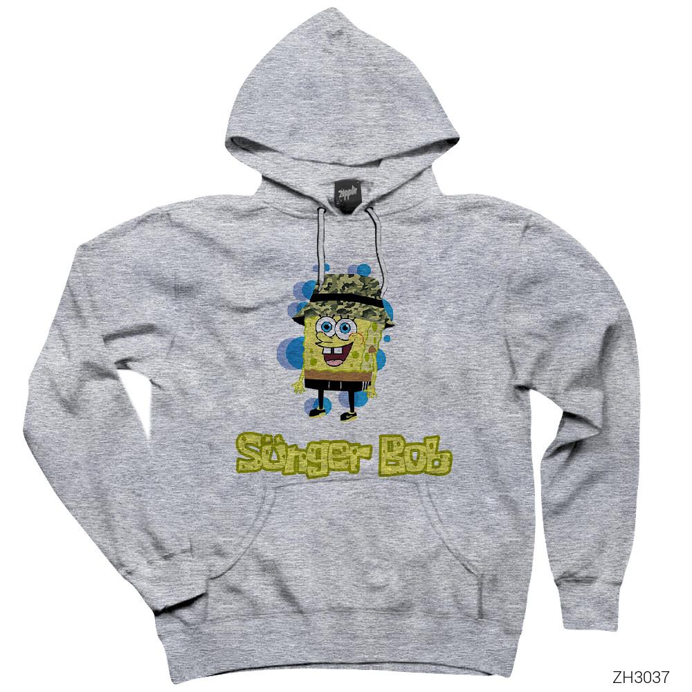 Sünger Bob Dedektif Gri Kapşonlu Sweatshirt Hoodie