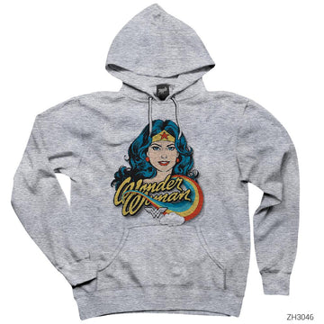 Wonder Woman Cartoon Gri Kapşonlu Sweatshirt Hoodie