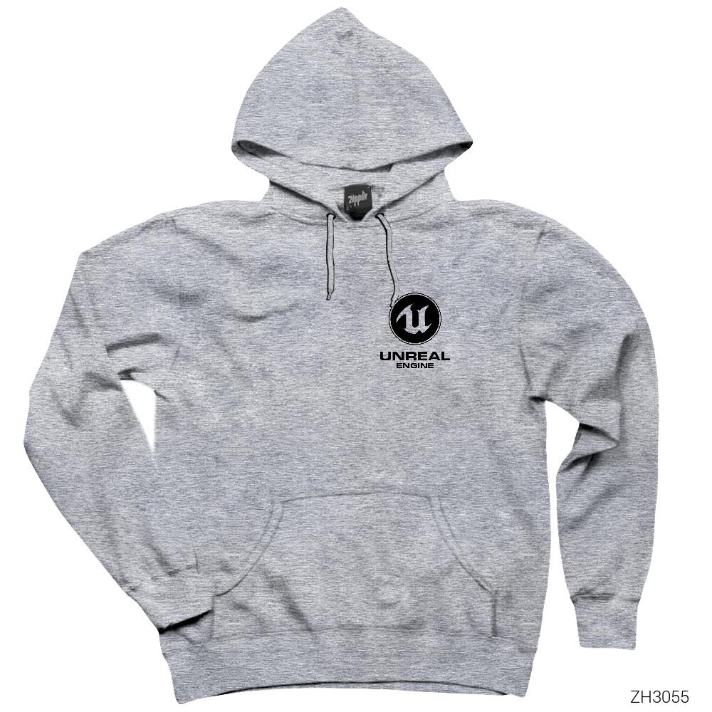 Unreal Engine Logo Gri Kapşonlu Sweatshirt Hoodie
