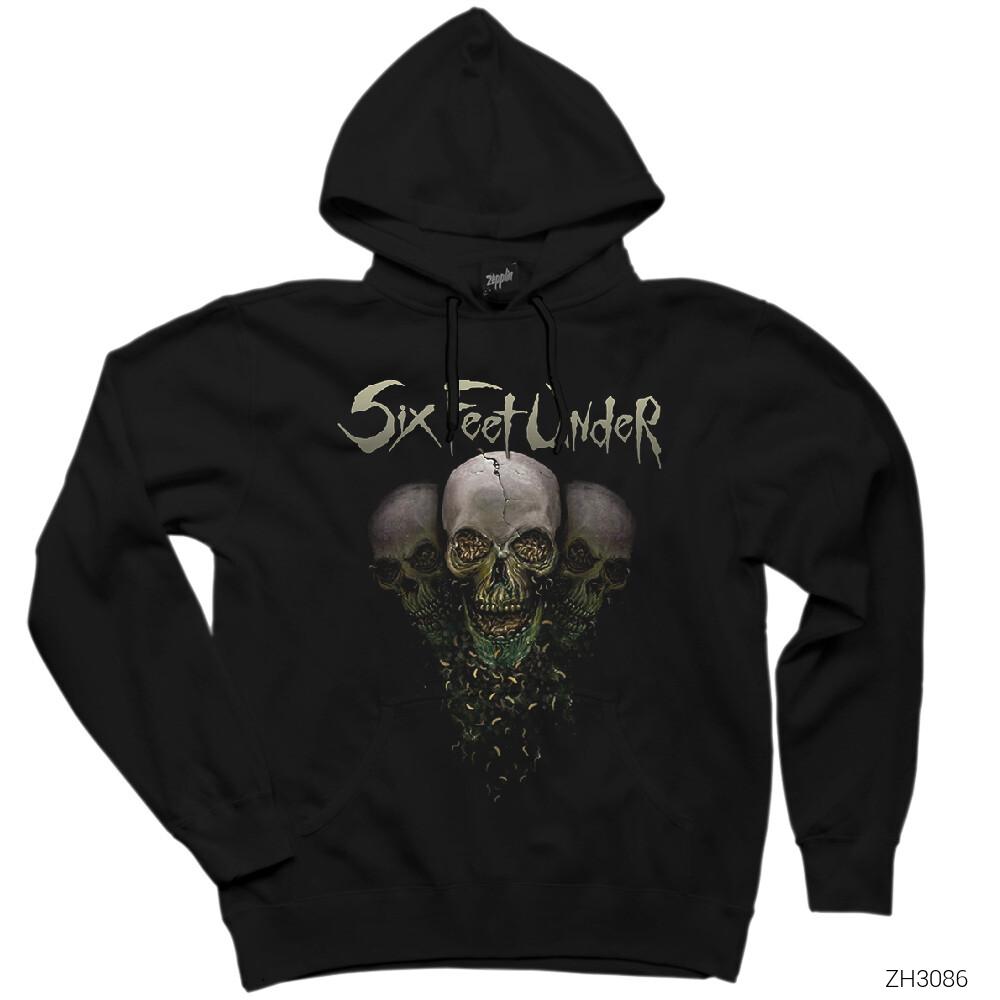 Six Feet Under Skulls Siyah Kapşonlu Sweatshirt Hoodie