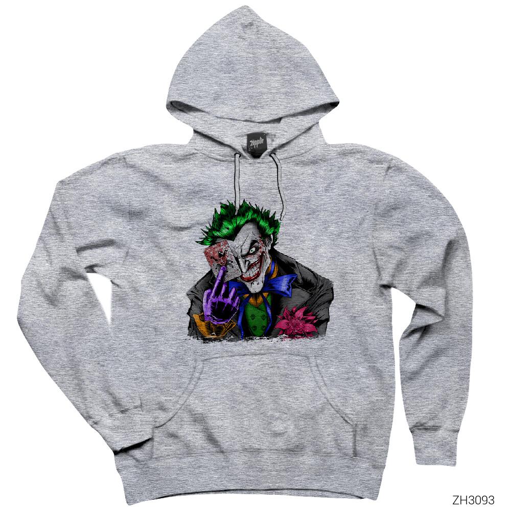 Joker with Card Gri Kapşonlu Sweatshirt Hoodie