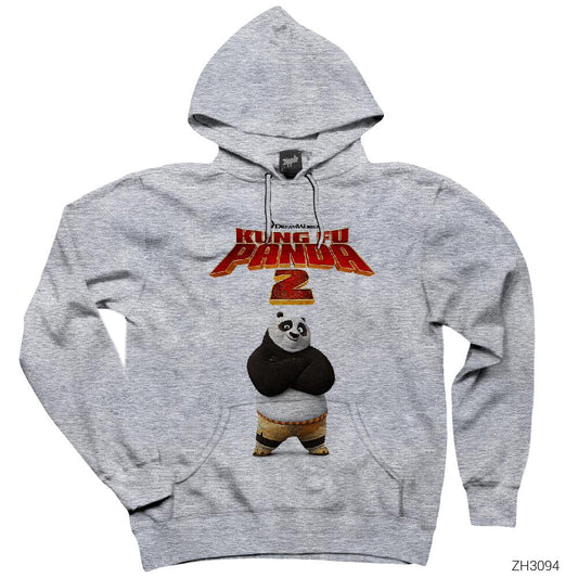 Kung Fu Panda Gri Kapşonlu Sweatshirt Hoodie