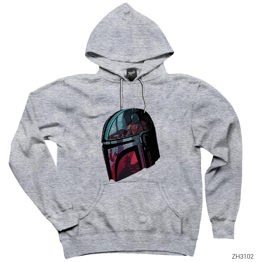 The Mandalorian Helmet Gri Kapşonlu Sweatshirt Hoodie
