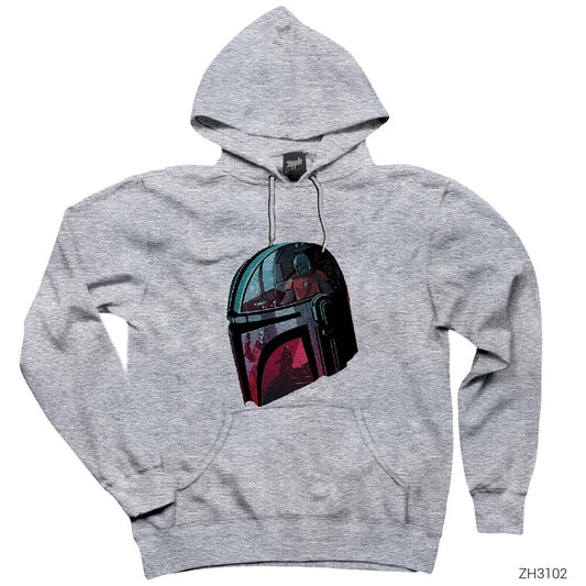The Mandalorian Helmet Gri Kapşonlu Sweatshirt Hoodie