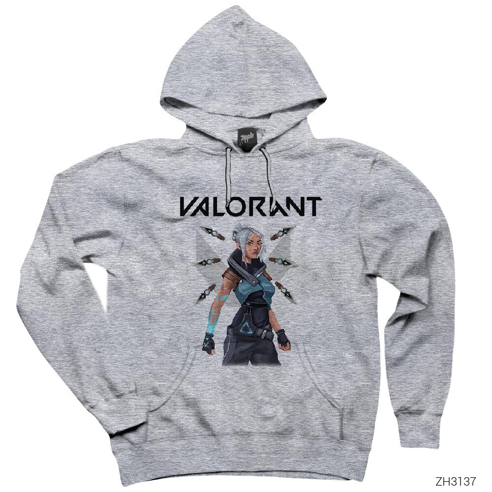 Valorant Jett Knife Gri Kapşonlu Sweatshirt Hoodie