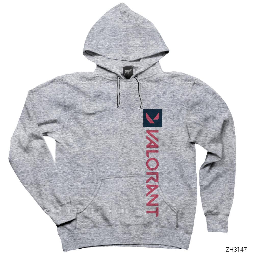 Valorant Vertical Gri Kapşonlu Sweatshirt Hoodie