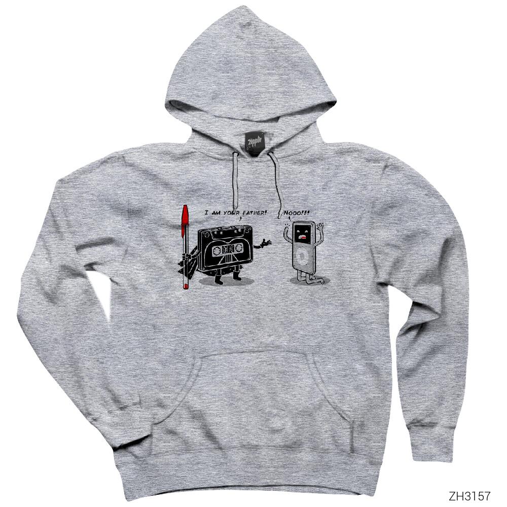 Kaset vs iPod Gri Kapşonlu Sweatshirt Hoodie