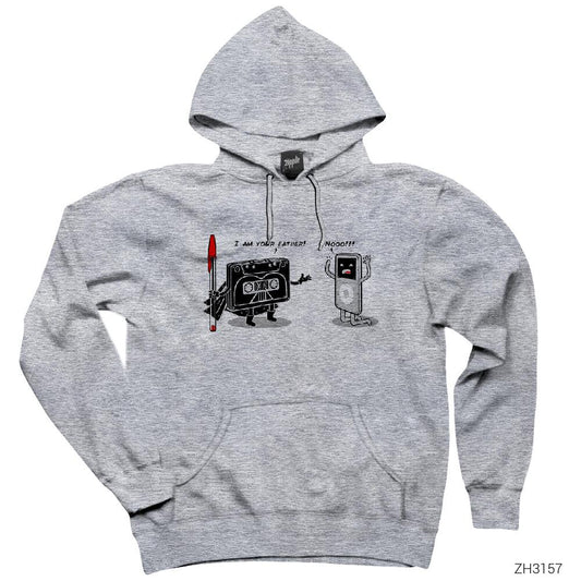 Kaset vs iPod Gri Kapşonlu Sweatshirt Hoodie