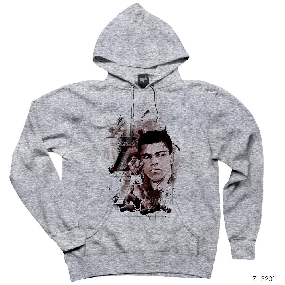 Muhammed Ali in Hearth Gri Kapşonlu Sweatshirt Hoodie