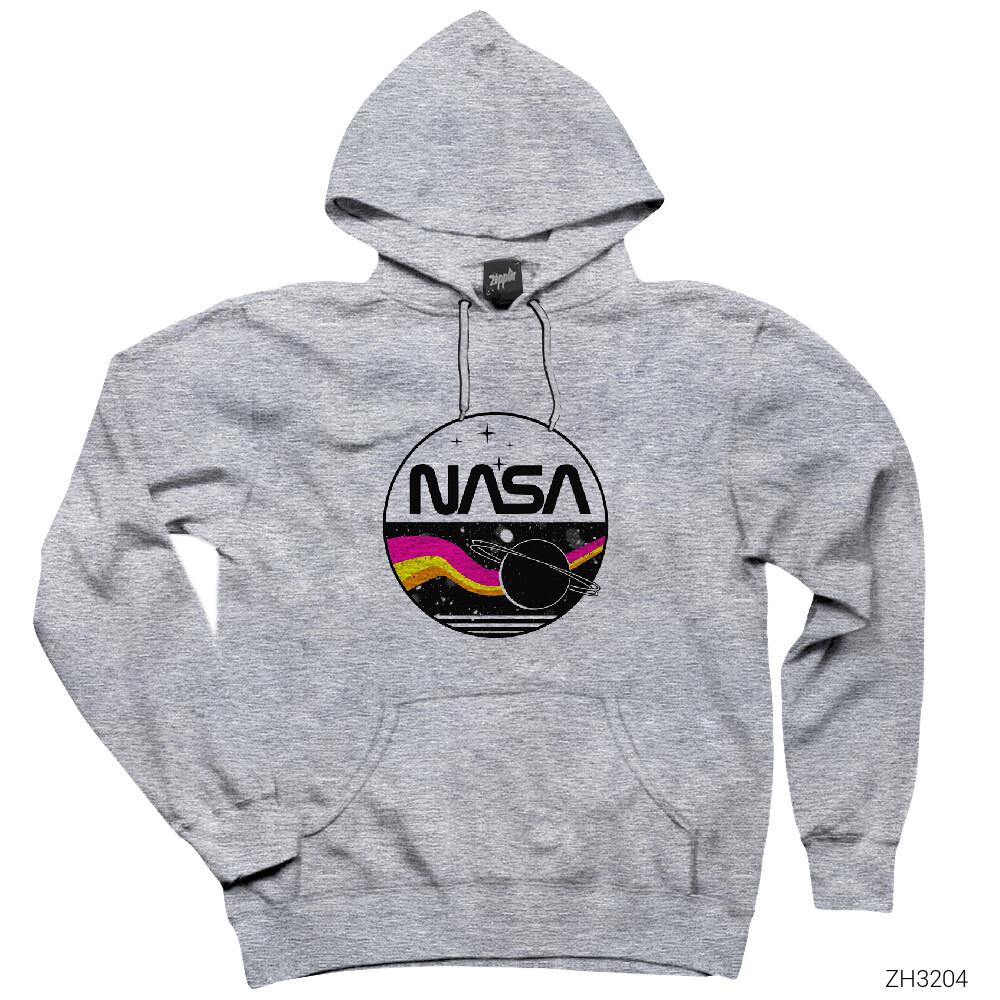 Nasa Retro Gri Kapşonlu Sweatshirt Hoodie
