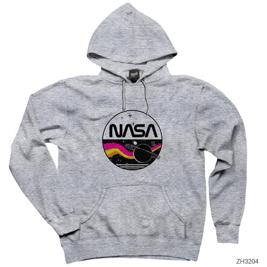 Nasa Retro Gri Kapşonlu Sweatshirt Hoodie