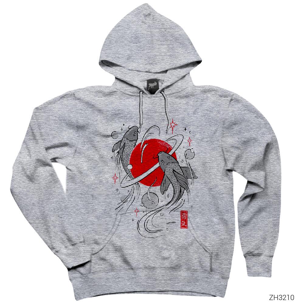 Koi Balık Gri Kapşonlu Sweatshirt Hoodie