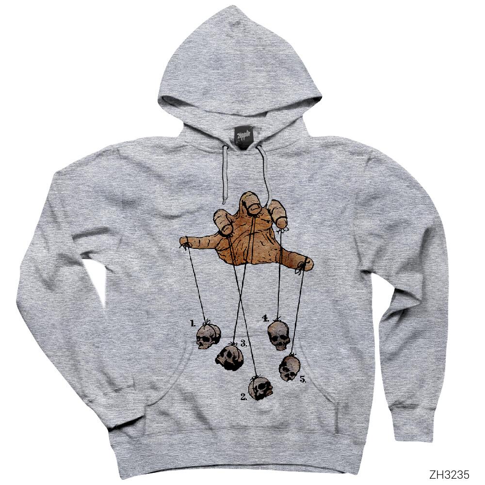 Puppet Skull Gri Kapşonlu Sweatshirt Hoodie