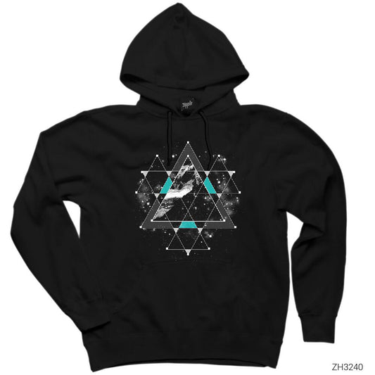 Triangle Space Siyah Kapşonlu Sweatshirt Hoodie